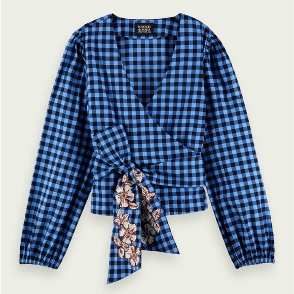 Scotch&Soda embroidered check print wrap top